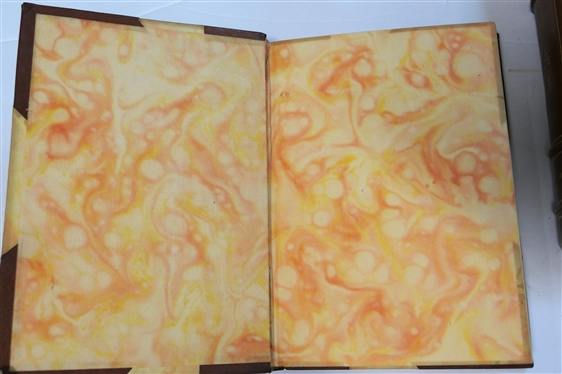 2 Brown Leather Bound Books with Coral Marble Covers - Ends of the Earth by Andrews - 1929 and Working North From Patagonia by Harry A. Franck - 1921- Grosset & Dunlap 