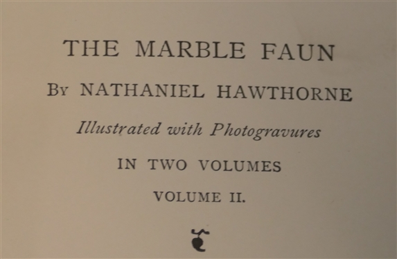 2 Green Leather Bound Hawthorne Books - The Marble Faun by Nathaniel Hawthorne - In Two Volumes   - Volumes I & II - 1889 - The Riverside Press 