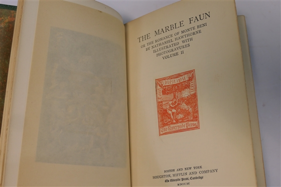 2 Green Leather Bound Hawthorne Books - The Marble Faun by Nathaniel Hawthorne - In Two Volumes   - Volumes I & II - 1889 - The Riverside Press 