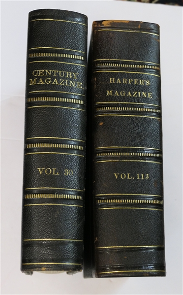 "Harpers Monthly Magazine" Volume CXIII - June 1906 to November 1906 - Leather Bound Hardcover (Vol. 113)  and "The Century Magazine" Vol. XXX - New Series Vol. VIII -  Leather Bound Hardcover -...