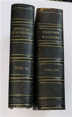 "Harpers Monthly Magazine" Volume CXIII - June 1906 to November 1906 - Leather Bound Hardcover (Vol. 113)  and "The Century Magazine" Vol. XXX - New Series Vol. VIII -  Leather Bound Hardcover -...