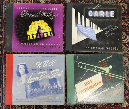 4 Record Sets - "Hot Trombones" Columbia Records C-46 - 2 Records, "NBCs Chamber Music Society of Lower Basin Street" P-56 - 3 Records, Frankie Carle and His Girl Friends - C-97 - 4 Records, and...