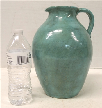 Large 1933 Pisgah Forest Pitcher - Gloss Green Glaze with Pink Interior - 10 1/2" Tall - Stamped on Bottom 