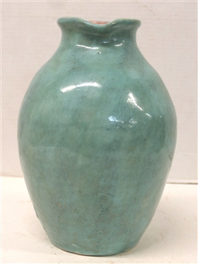 Large 1933 Pisgah Forest Pitcher - Gloss Green Glaze with Pink Interior - 10 1/2 Tall - Stamped on Bottom 