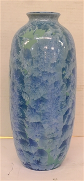 Outstanding Large Phill Morgan Crystalline Pottery Vase with Embossed Iris Flowers - Beautiful Blue Crystalline Glaze - Phil Morgan - Seagrove, NC Pottery - Dated 1996 - Vase is 11 1/2 Tall 