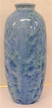 Outstanding Large Phill Morgan Crystalline Pottery Vase with Embossed Iris Flowers - Beautiful Blue Crystalline Glaze - Phil Morgan - Seagrove, NC Pottery - Dated 1996 - Vase is 11 1/2 Tall 