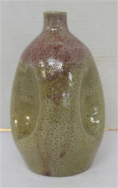 North State Pottery Pinch Bottle - Stamped North State Pottery Hand Made Sanford, NC on Bottom - Deep Red Glaze Around Neck - Bottle is 8 Tall - Imperfection in Glaze Around Top Lip - North...