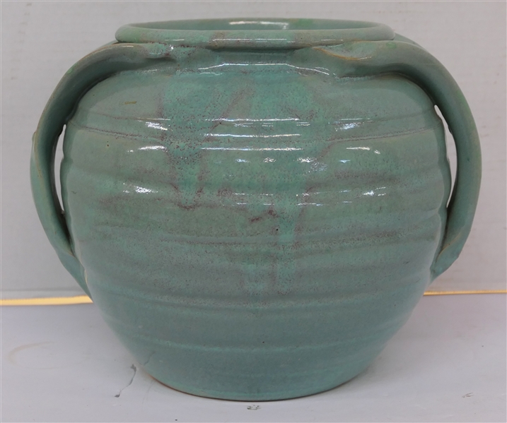 Pretty Turquoise / Seafoam North Carolina Art Pottery Apothecary Jar - Hand Made -Incised Body with Stylized Handles - Attributed To A.R. Cole Planter is 9" Tall - Top Opening is 7" Across