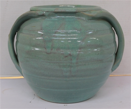Pretty Turquoise / Seafoam North Carolina Art Pottery Apothecary Jar - Hand Made -Incised Body with Stylized Handles - Attributed To A.R. Cole Planter is 9" Tall - Top Opening is 7" Across