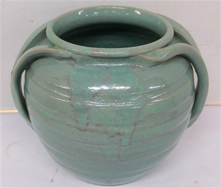 Pretty Turquoise / Seafoam North Carolina Art Pottery Apothecary Jar - Hand Made -Incised Body with Stylized Handles - Attributed To A.R. Cole Planter is 9 Tall - Top Opening is 7 Across