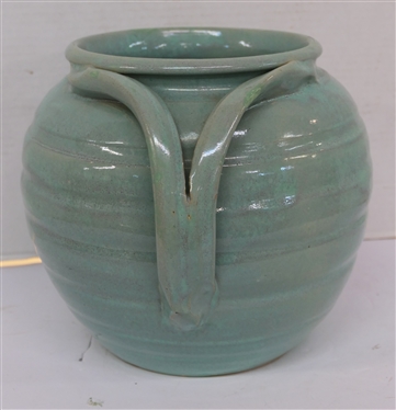 Pretty Turquoise / Seafoam North Carolina Art Pottery Apothecary Jar - Hand Made -Incised Body with Stylized Handles - Attributed To A.R. Cole Planter is 9 Tall - Top Opening is 7 Across
