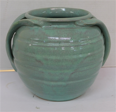Pretty Turquoise / Seafoam North Carolina Art Pottery Apothecary Jar - Hand Made -Incised Body with Stylized Handles - Attributed To A.R. Cole Planter is 9 Tall - Top Opening is 7 Across
