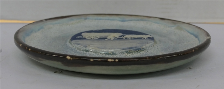Pisgah Forest - W.B. Stephen Cameo Plate - with Ox and Wagon - Signed W.B Stephen Pisgah Forest Pottery - West Asheville, N.C. - Plate is 8 1/2 Across 