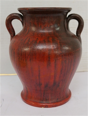 North Carolina Pottery "Amphora" Shaped Vase - Chrome Red Glaze - Double Handles -Attributed to J.B. Cole  Vase is 7" Tall 