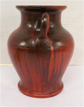 North Carolina Pottery Amphora Shaped Vase - Chrome Red Glaze - Double Handles -Attributed to J.B. Cole  Vase is 7 Tall 