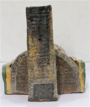 Folk Art Pottery Sculpture of Potter in Kiln - Outstretched Arm with Broken Handle - Incised Friday Dec. 25th 1992  Harold Cox - Pottery By Anita Morgan on Sides - Removable Pegs in Roof -...
