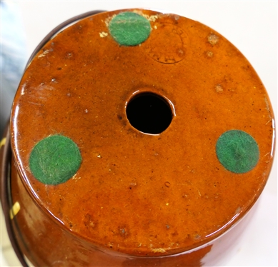 Incredible Master Ben Owen - North Carolina Pottery Table Lamp - Ovoid Shaped Vessel with 4 Loop Handles  - Brown Glaze with Yellow Decoration - Stamped Master Ben Owen on Bottom - Has Always Been...