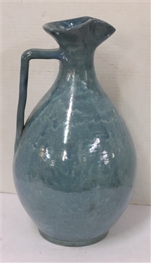 Teagues Pottery Large Blue Glazed North Carolina Pottery Pitcher - Signed Teagues - Robbins, NC - Non Food - F. Craven - Pitcher is 16 Tall 