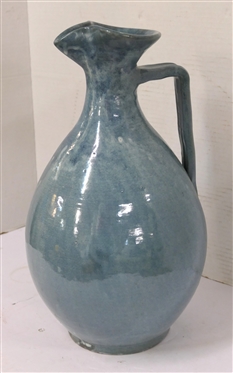 Teagues Pottery Large Blue Glazed North Carolina Pottery Pitcher - Signed Teagues - Robbins, NC - Non Food - F. Craven - Pitcher is 16 Tall 