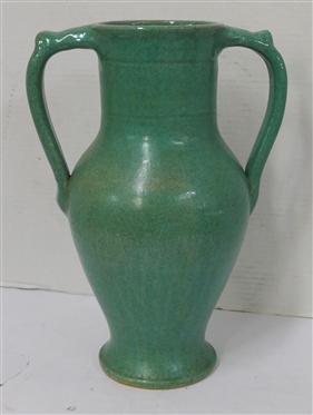 Large Turquoise Green Double Handled Vase - North Carolina Pottery Attributed To J.B. Cole - 13 1/2" Tall 