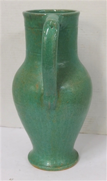 Large Turquoise Green Double Handled Vase - North Carolina Pottery Attributed To J.B. Cole - 13 1/2 Tall 