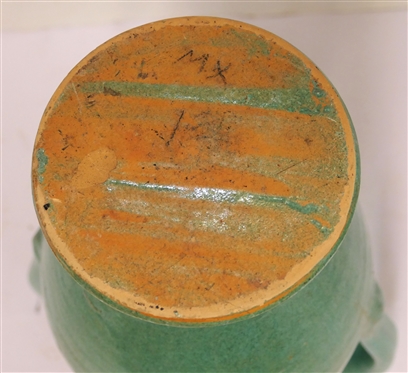 Large Turquoise Green Double Handled Vase - North Carolina Pottery Attributed To J.B. Cole - 13 1/2 Tall 