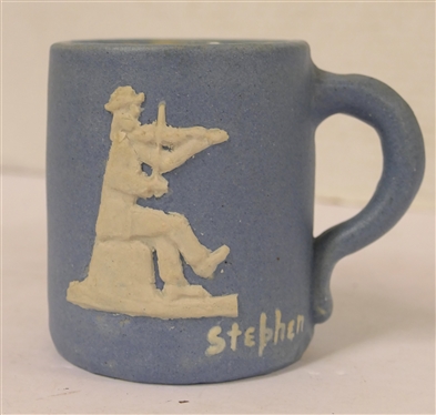 Pisgah Forest Pottery Cameo Mug - Signed Stephen - Dated 1932 - Musician on Front and Stephen - Mug is 3 1/2" Tall 