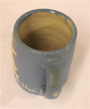 Pisgah Forest Pottery Cameo Mug - Signed Stephen - Dated 1932 - Musician on Front and Stephen - Mug is 3 1/2 Tall 