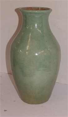 Hand Made Large Pottery Vase with Light Green Glaze - Heavy Vessel - Vase is 16 Tall