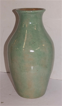 Hand Made Large Pottery Vase with Light Green Glaze - Heavy Vessel - Vase is 16 Tall