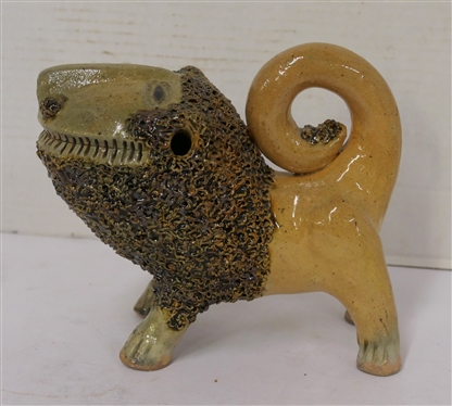 Awesome Billy Ray Hussey - North Carolina Pottery Lion - Marked BH - 41 - Lion Stands 6 1/4 Tall At Tail - Billy Ray Hussey - North Carolina Potter