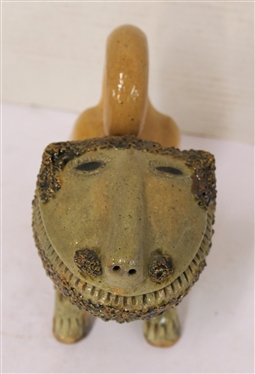 Awesome Billy Ray Hussey - North Carolina Pottery Lion - Marked BH - 41 - Lion Stands 6 1/4 Tall At Tail - Billy Ray Hussey - North Carolina Potter
