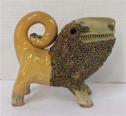 Awesome Billy Ray Hussey - North Carolina Pottery Lion - Marked BH - 41 - Lion Stands 6 1/4 Tall At Tail - Billy Ray Hussey - North Carolina Potter