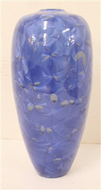 Beautiful Bright Blue Crystalline Pottery Vase - By North Carolina Potter Sid Oakley - Vase Is 9 1/2" Tall Signed Oakley on Bottom 