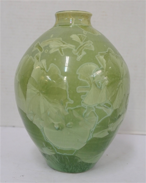 Dover Pottery Light Green Crystalline Pottery Vase - Signed "Dover 94 AAMC" - Dover Pottery Seagrove,  NC - Al McCanless Potter - Vase is 8 1/2" Tall 