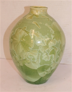 Dover Pottery Light Green Crystalline Pottery Vase - Signed Dover ''94 AAMC - Dover Pottery Seagrove,  NC - Al McCanless Potter - Vase is 8 1/2 Tall 