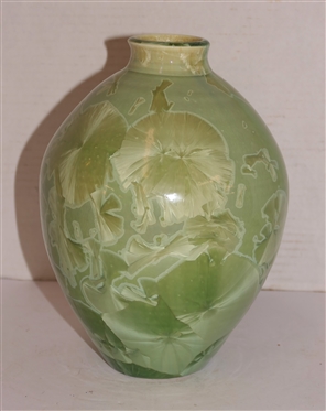 Dover Pottery Light Green Crystalline Pottery Vase - Signed Dover ''94 AAMC - Dover Pottery Seagrove,  NC - Al McCanless Potter - Vase is 8 1/2 Tall 