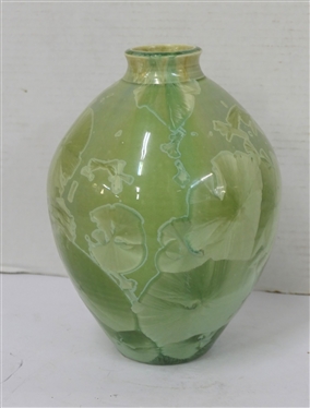 Dover Pottery Light Green Crystalline Pottery Vase - Signed Dover ''94 AAMC - Dover Pottery Seagrove,  NC - Al McCanless Potter - Vase is 8 1/2 Tall 