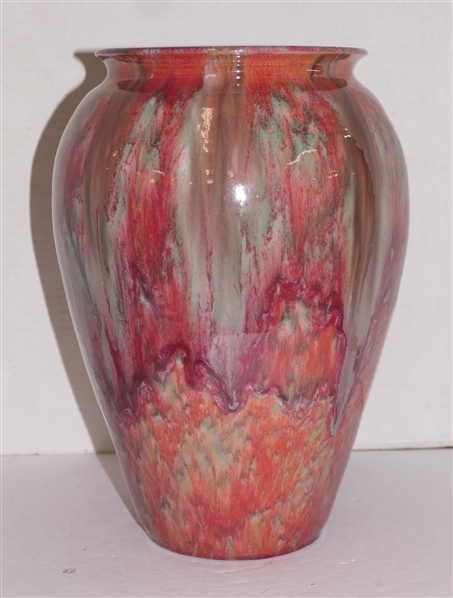 Large Art Pottery Vase with Multi Colored Glazes - Vase is 14" Tall 