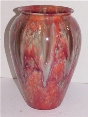 Large Art Pottery Vase with Multi Colored Glazes - Vase is 14 Tall 