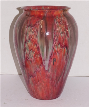 Large Art Pottery Vase with Multi Colored Glazes - Vase is 14 Tall 