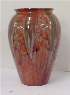 Large Art Pottery Vase with Multi Colored Glazes - Vase is 14 Tall 