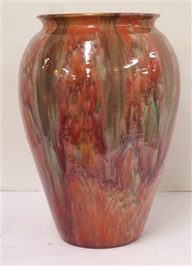 Large Art Pottery Vase with Multi Colored Glazes - Vase is 14 Tall 