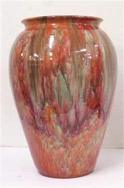 Large Art Pottery Vase with Multi Colored Glazes - Vase is 14 Tall 