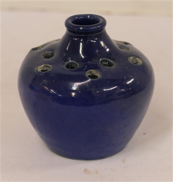 1936 Pinewood -Cobalt Blue Glaze North Carolina Pottery Flower Frog Vase (Pansy Pot) - Hand Made - Stamped Nov. 19 1936, Pinewood Mint Museum - Charlotte, NC - "Edith" with Incised Tree - Vase is...