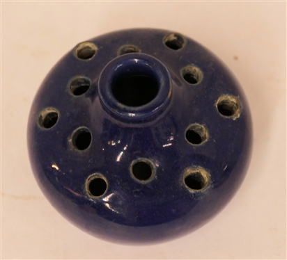 1936 Pinewood -Cobalt Blue Glaze North Carolina Pottery Flower Frog Vase (Pansy Pot) - Hand Made - Stamped Nov. 19 1936, Pinewood Mint Museum - Charlotte, NC - Edith with Incised Tree - Vase is...