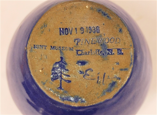 1936 Pinewood -Cobalt Blue Glaze North Carolina Pottery Flower Frog Vase (Pansy Pot) - Hand Made - Stamped Nov. 19 1936, Pinewood Mint Museum - Charlotte, NC - Edith with Incised Tree - Vase is...