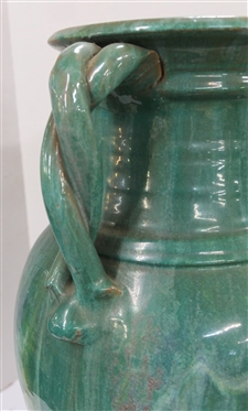 Rainbow / Cole North Carolina Pottery Floor Vase - Large Vase with Turquoise, Blue, Green, and Purple Glaze - Double Braided Handles - Attributed To A.R. Cole - Vase is 23 Tall - Not Marked 