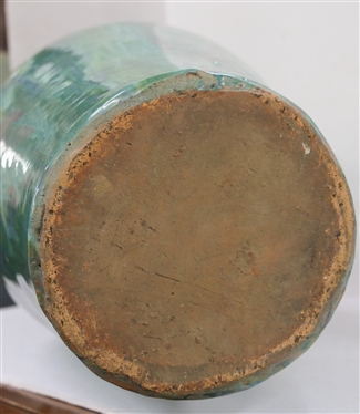 Rainbow / Cole North Carolina Pottery Floor Vase - Large Vase with Turquoise, Blue, Green, and Purple Glaze - Double Braided Handles - Attributed To A.R. Cole - Vase is 23 Tall - Not Marked 