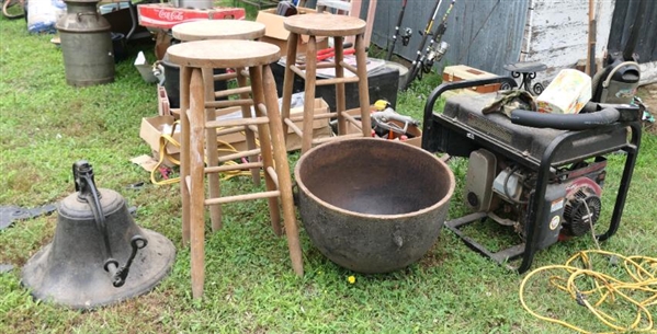 Antique Cast Iron Farm Bell - Cast Iron Stew / Wash Pot